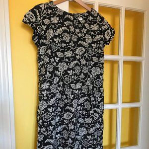 100% Cotton Black & Natural Floral Print XL Dress Sportif USA Short Sleeves